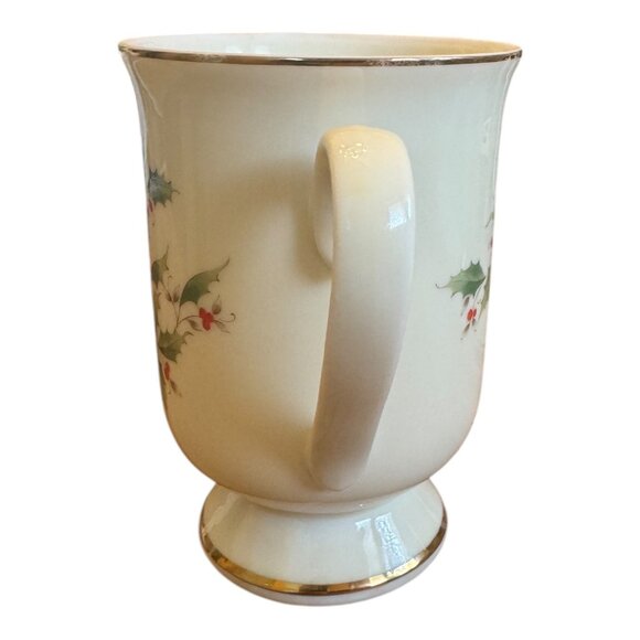 Kenasho Vintage Holiday Holly Berry Footed Coffee Mugs  Set Of 2 - Picture 11 of 12